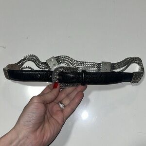 Brighton Black Leather Chain‎ Belt Size S #44303 Made in USA